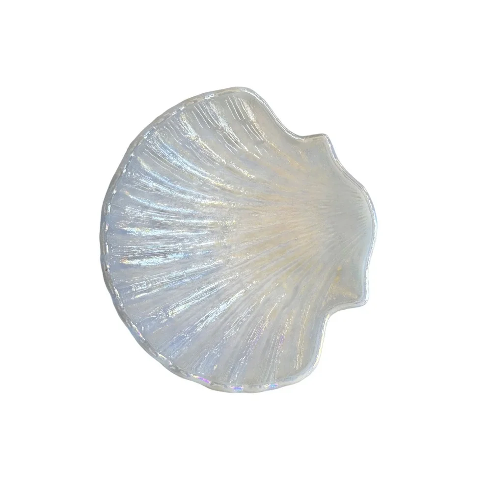 Vintage Avon Iridescent White Glass Seashell Trinket Dish Scallop Shell 5 Inch